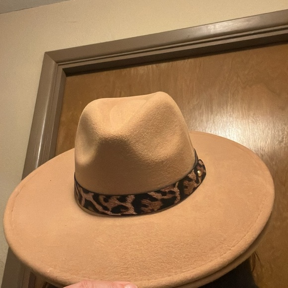Tan and Brown Wide-Brim Hat with Decorative Band - Picture 5 of 5